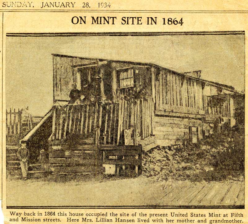 The United States Mint location at Fifth and Mission Streets in 1864