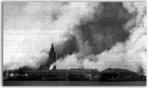 view of the burning city seen from an Oakland Ferry