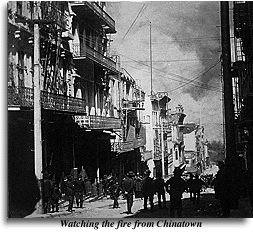 Photograph of the 1906 fire burning near Chinatown