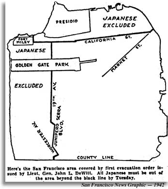 1942 map shows where San Francisco Japanese are banned.