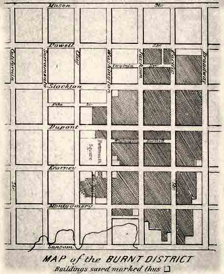 map of the June 1851 San Francisco fire