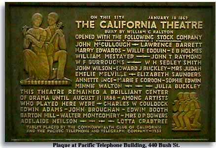 California Theatre plaque at 440 Bush St. to commemorate the founding of the theatre.