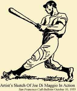 1955 drawing of Joe Di Maggio hitting baseball.