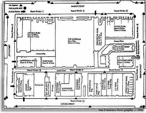 San Francisco News map of Nordstrom and Emporium block