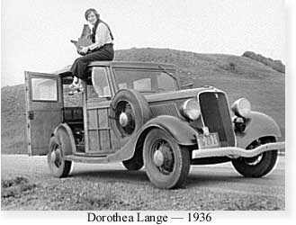 Photograph of Dorothea Lange at work