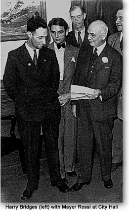 Harry Bridges and Mayor Angelo Rossi after a meeting at City Hall