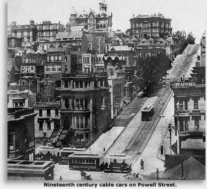 cable cars on Powell St. below Nob Hill