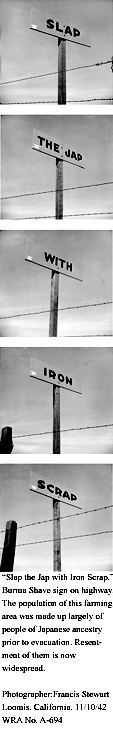 Racist Burma Shave sign along highway at Loomis, California - 1942.