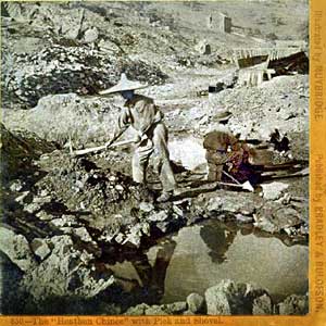 Photo by Edweard Muybridge titled Heathen Chinee with Pick and Shovel