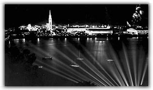 Night view of lighting effects at the Treasure Island fair