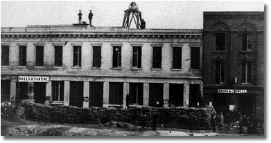 Photograph of Fort Gunnybags on Sacramento Street