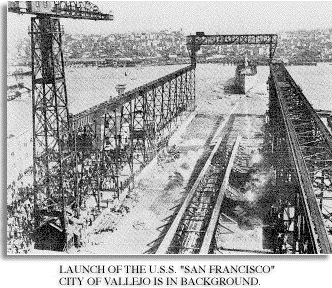 Photo of launch of the U.S.S. San Francisco at Mare Island Naval Shipyard